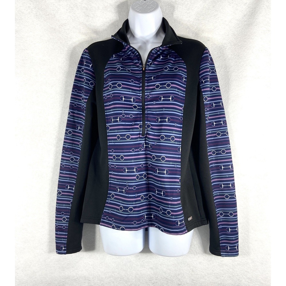 Kerrits Up Tempo Top Women's Medium 1/2 Zip Fleece Tech Purple Horse Bit Print